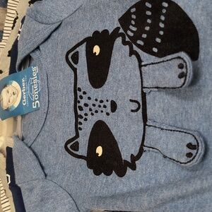 5 Pack Baby Boys Racoon Long Sleeve Onesies Bodysuits